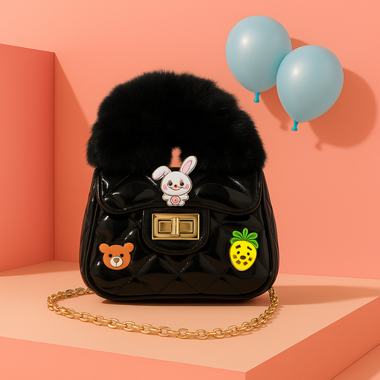 Noiré Luxe Quilted Fur Handle Handbag for Girls