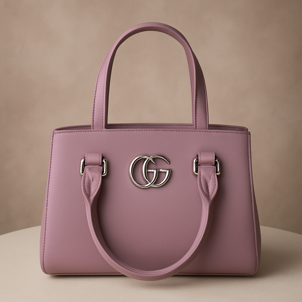 Elegant Vegan Leather Handbag with Silver GG Logo | Luxury Women's Tote