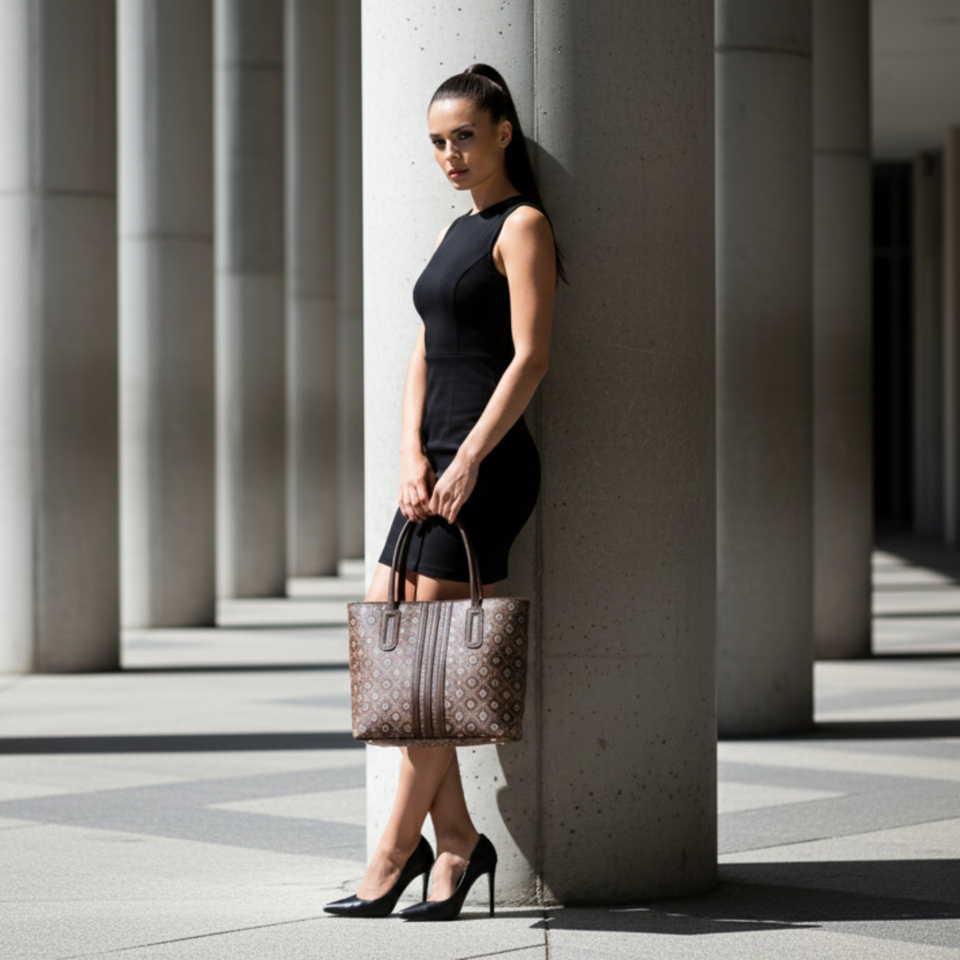 Classic Tan Printed Tote Handbag