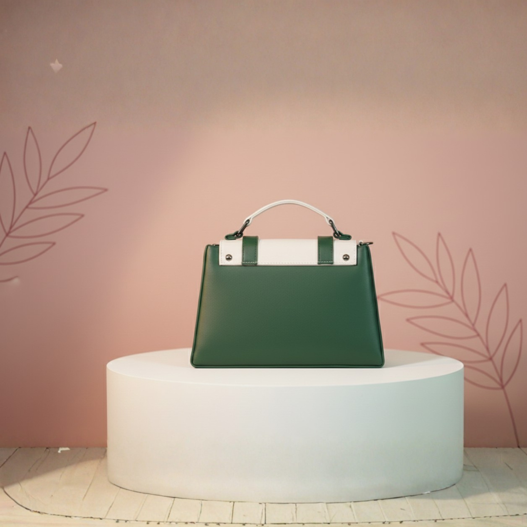 Elegant Green & White Satchel Bag for Women