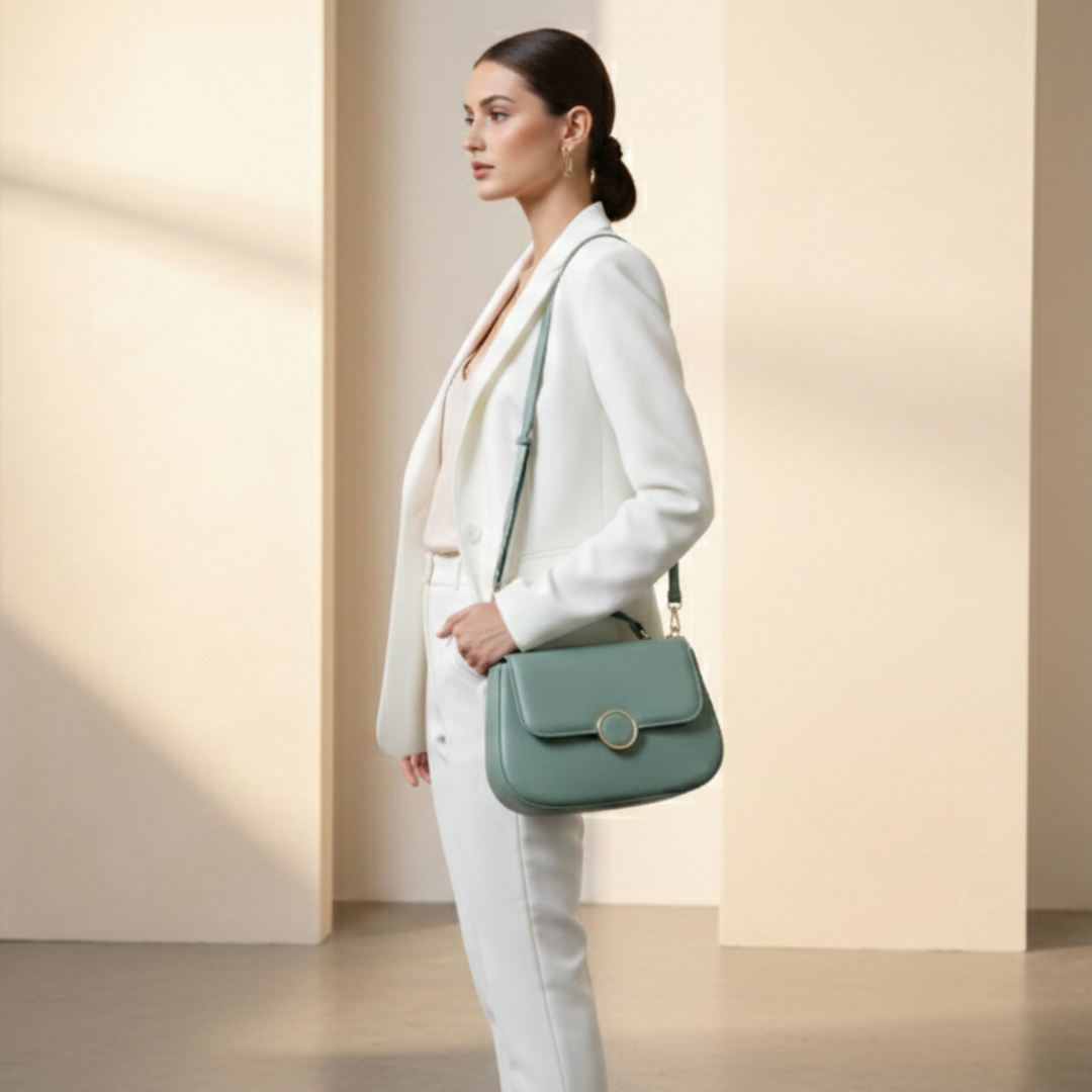 Pastel Green Gold-Lock Shoulder Sling Handbag