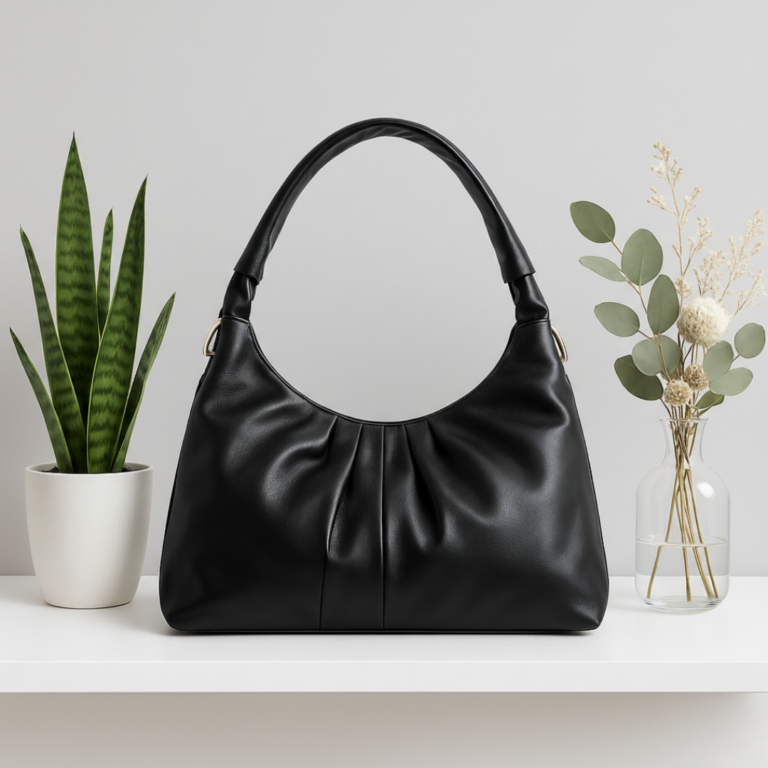 Premium Black Faux Leather Everyday Handbag
